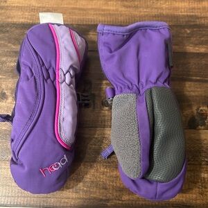 Head Kids XXS fleece lined waterproof purple mittens with side zipper closure